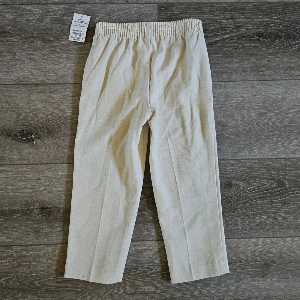 Nautica Boys Kids Beige 4pc Khaki Suit Outfit Sz 4 NWT Shirt Pants Vest Bow tie
